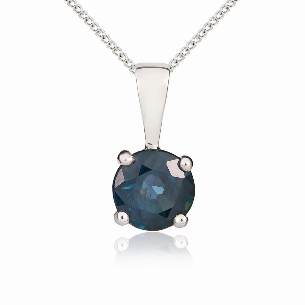 9ct White Gold Sapphire 5mm Round Claw Set Necklace