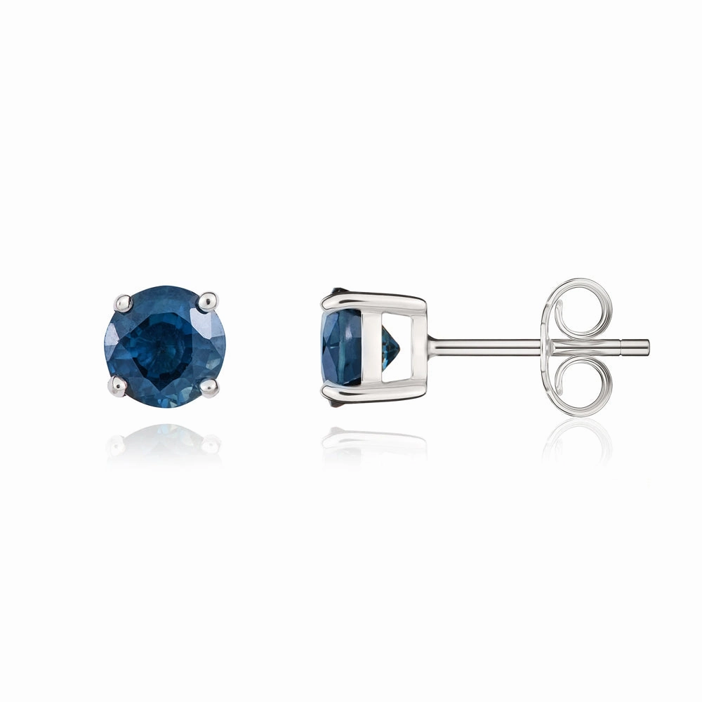 9ct White Gold Sapphire 5mm Round Claw Set Stud Earrings