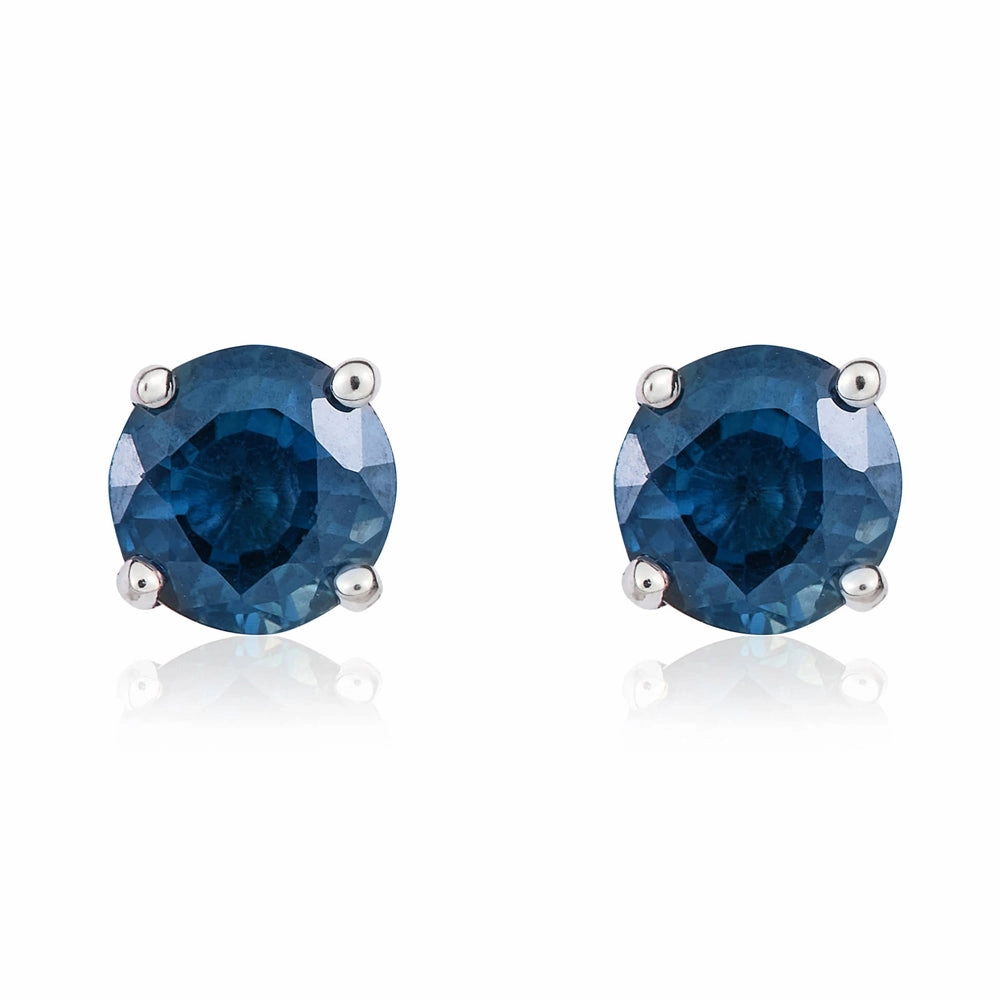 9ct White Gold Sapphire 5mm Round Claw Set Stud Earrings