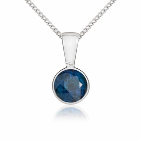 9ct White Gold Sapphire 5mm Round Rub Over Set Necklace