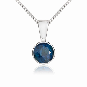 9ct White Gold Sapphire 5mm Round Rub Over Set Necklace