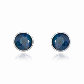 9ct White Gold Sapphire 5mm Round Rub Over Set Stud Earrings