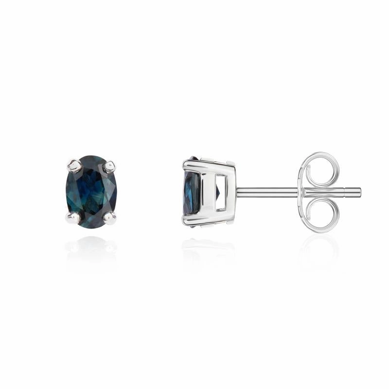 9ct White Gold Sapphire 6x4mm Oval Claw Set Stud Earrings
