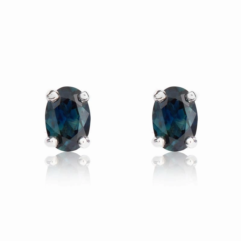 9ct White Gold Sapphire 6x4mm Oval Claw Set Stud Earrings