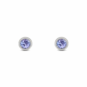 9ct White Gold Tanzanite 3mm Round Rub Over Set Stud Earrings