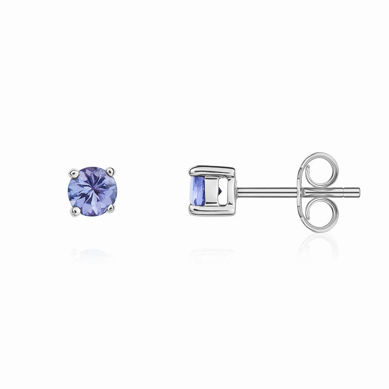 9ct White Gold Tanzanite 4mm Round Claw Set Stud Earrings