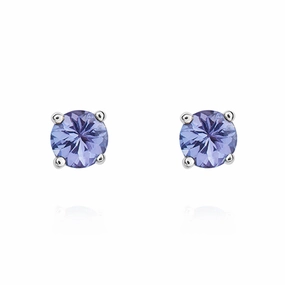 9ct White Gold Tanzanite 4mm Round Claw Set Stud Earrings