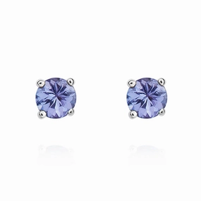 9ct White Gold Tanzanite 4mm Round Claw Set Stud Earrings