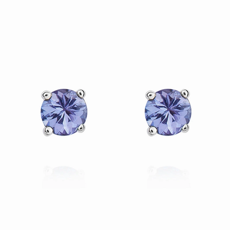 9ct White Gold Tanzanite 4mm Round Claw Set Stud Earrings