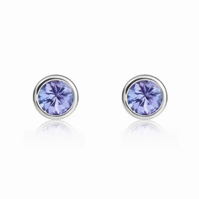 9ct White Gold Tanzanite 4mm Round Rub Over Set Stud Earrings