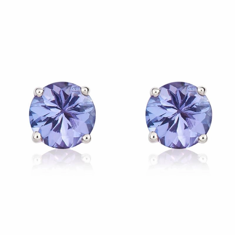 9ct White Gold Tanzanite 5mm Round Claw Set Pendant and Stud Earrings Set