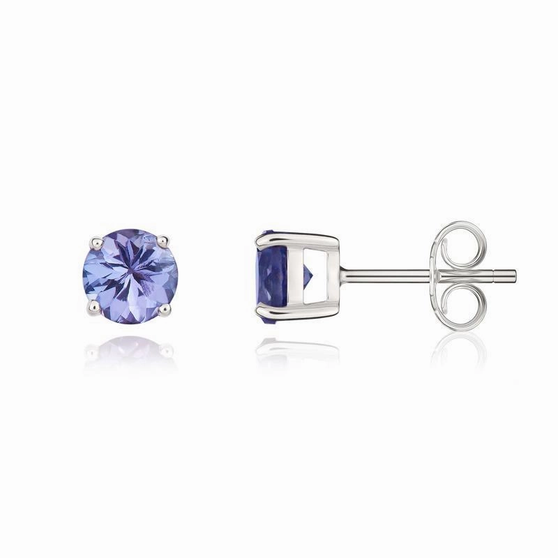 9ct White Gold Tanzanite 5mm Round Claw Set Pendant and Stud Earrings Set
