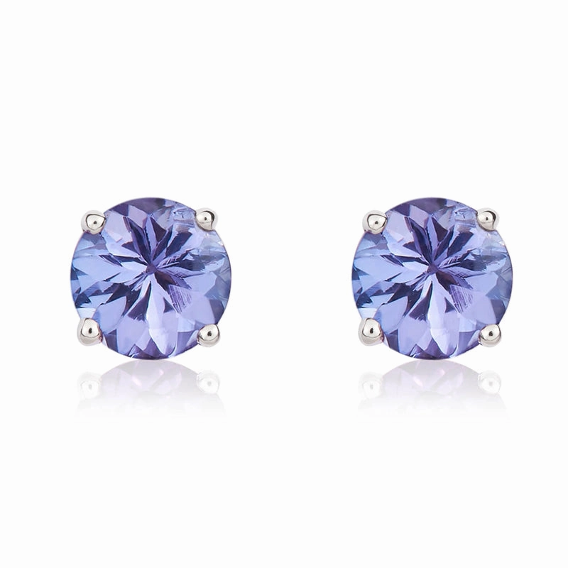 9ct White Gold Tanzanite 5mm Round Claw Set Stud Earrings