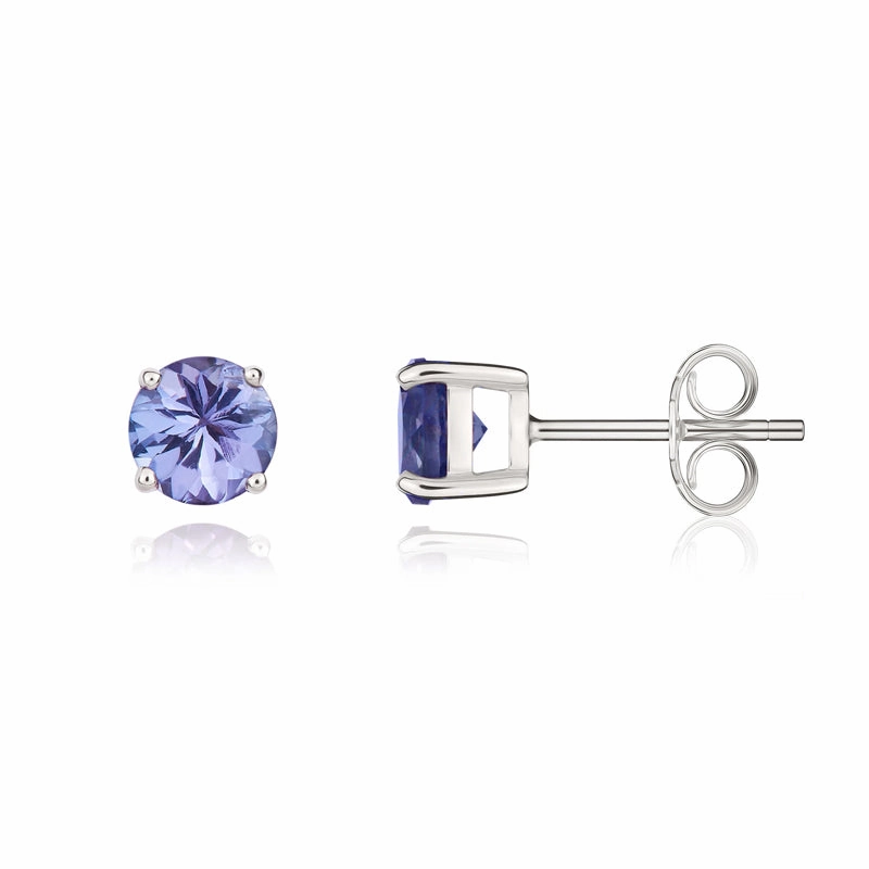 9ct White Gold Tanzanite 5mm Round Claw Set Stud Earrings