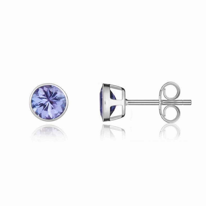 9ct White Gold Tanzanite 5mm Round Rub Over Set Pendant and Stud Earrings Set