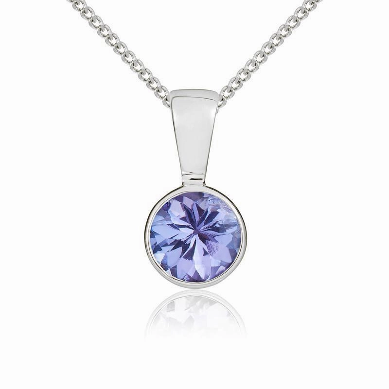 9ct White Gold Tanzanite 5mm Round Rub Over Set Pendant and Stud Earrings Set