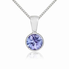 9ct White Gold Tanzanite 5mm Round Rub Over Set Pendant