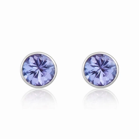 9ct White Gold Tanzanite 5mm Round Rub Over Set Stud Earrings