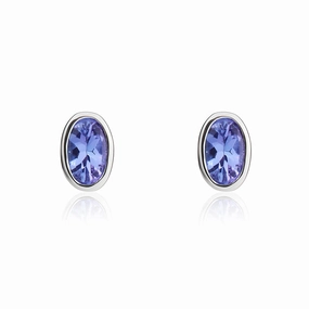 9ct White Gold Tanzanite 5x3mm Oval Rub Over Set Stud Earrings