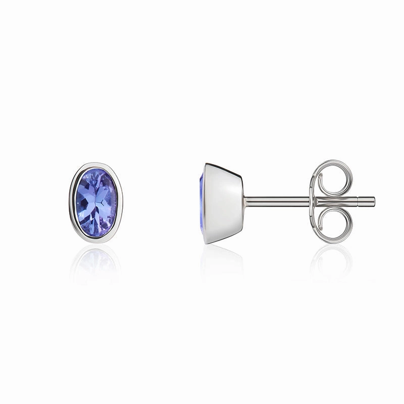 9ct White Gold Tanzanite 5x3mm Oval Rub Over Set Stud Earrings