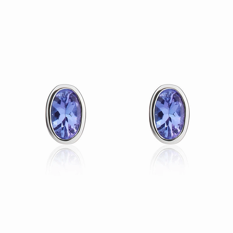 9ct White Gold Tanzanite 5x3mm Oval Rub Over Set Stud Earrings