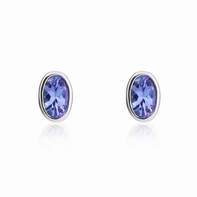 9ct White Gold Tanzanite 5x3mm Oval Rub Over Set Stud Earrings