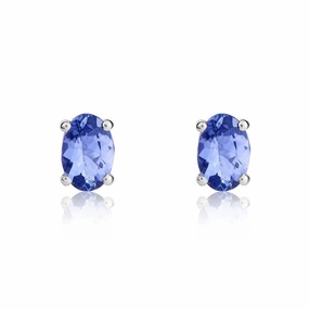 9ct White Gold Tanzanite 6x4mm Oval Claw Set Stud Earrings