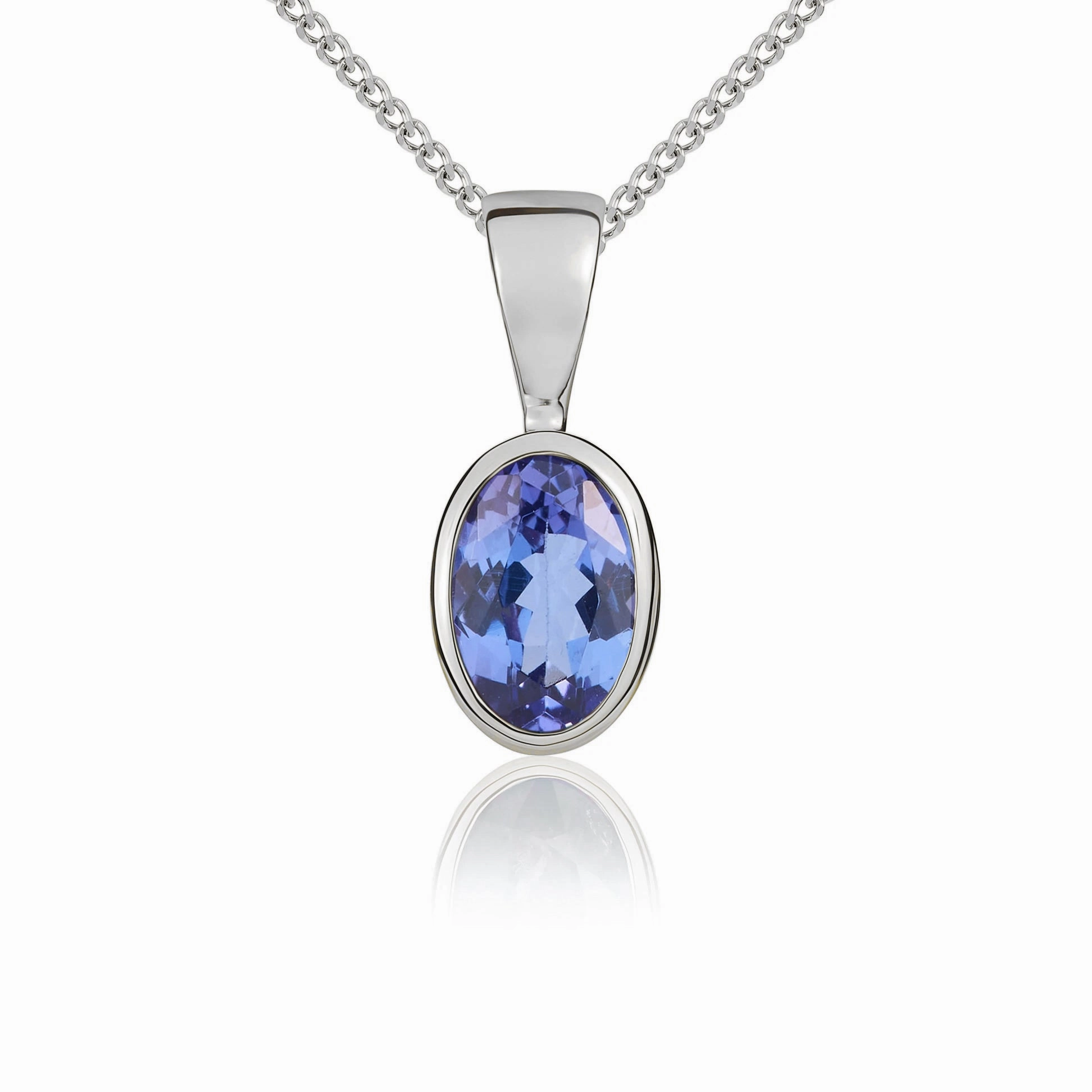 9ct White Gold Tanzanite 6x4mm Oval Rub Over Set Pendant