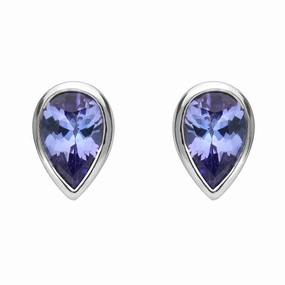 9ct White Gold Tanzanite 6x4mm Pear Rub Over Set Stud Earrings