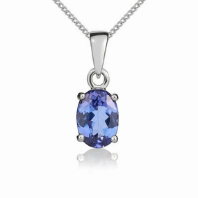 9ct White Gold Tanzanite 7x5mm Oval Claw Set Pendant