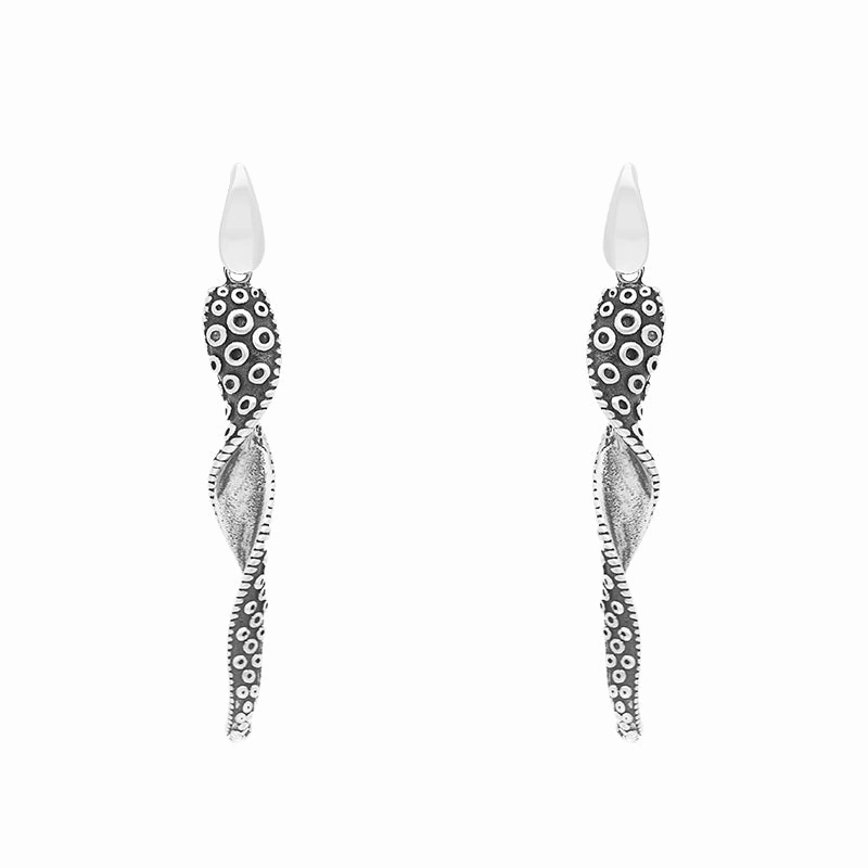 9ct White Gold Tentacle Twist Drop Earrings