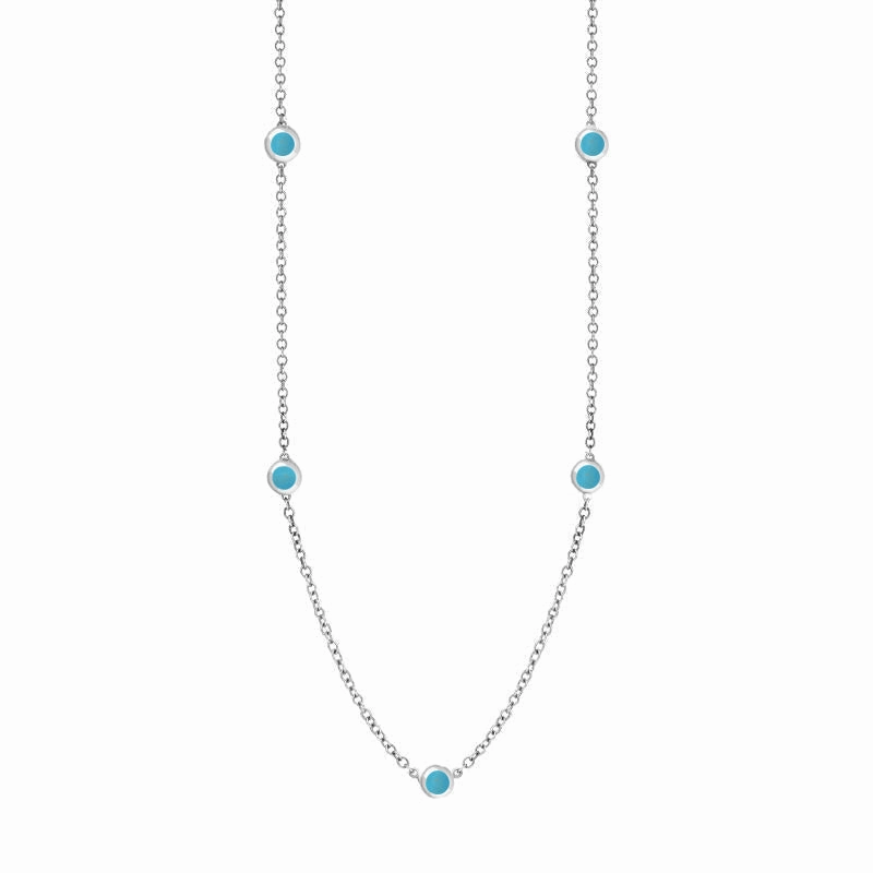 9ct White Gold Turquoise Heart Link Disc Chain Necklace