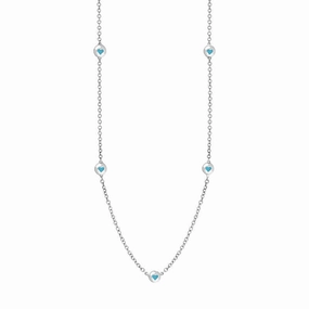 9ct White Gold Turquoise Heart Link Disc Chain Necklace