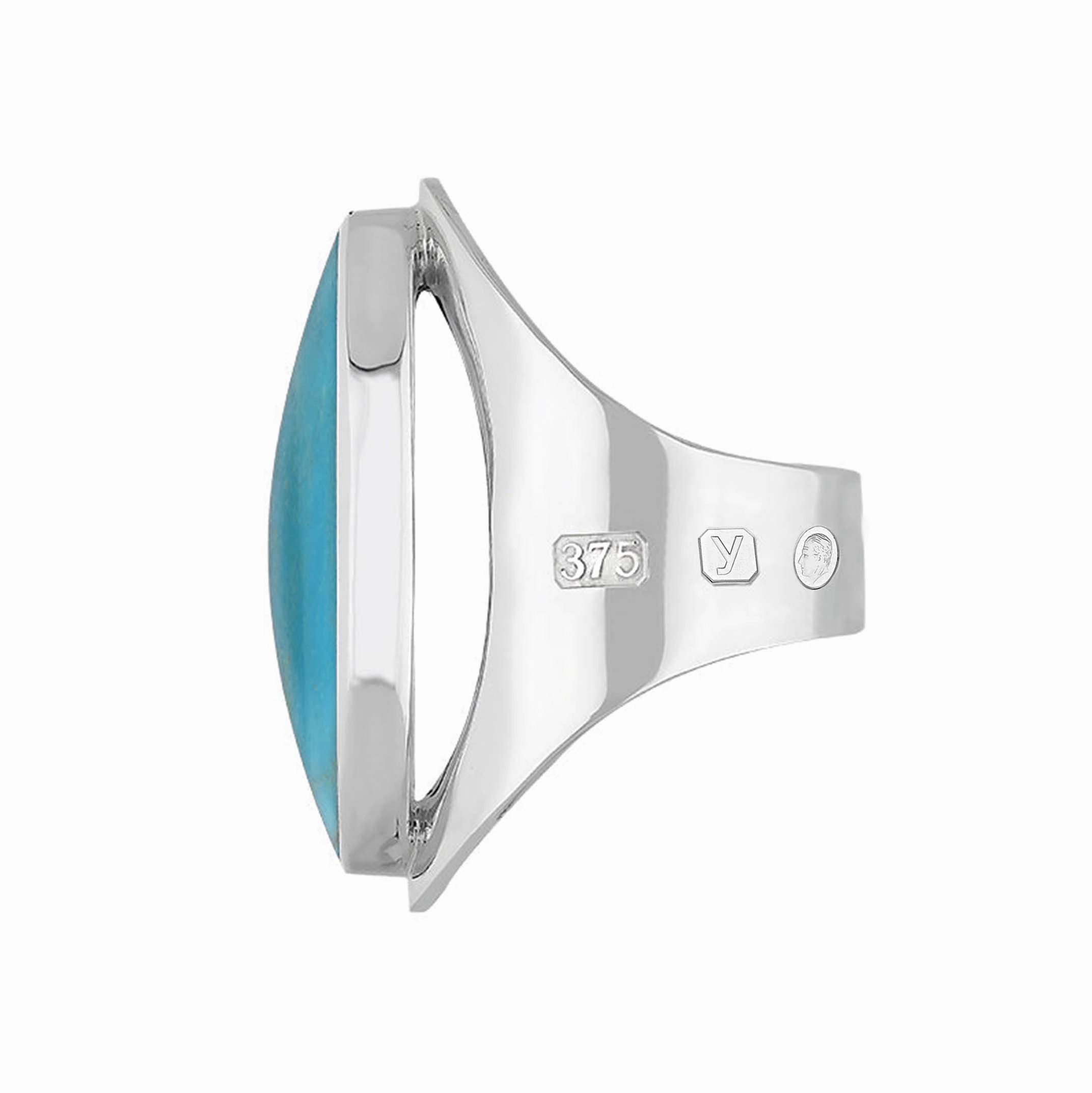 9ct White Gold Turquoise King's Coronation Hallmark Large Oval Ring D