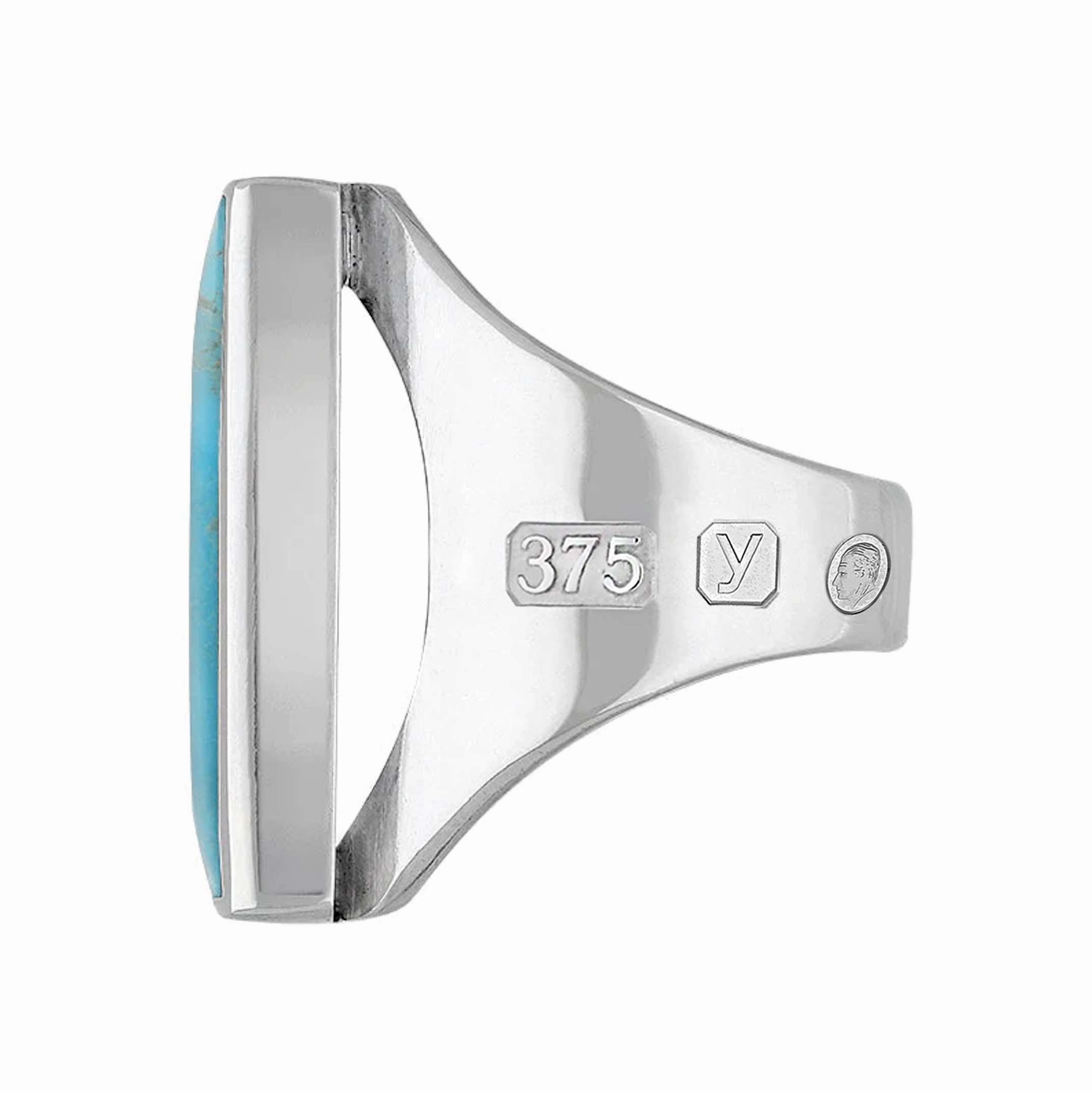 9ct White Gold Turquoise King's Coronation Hallmark Medium Oblong Ring D