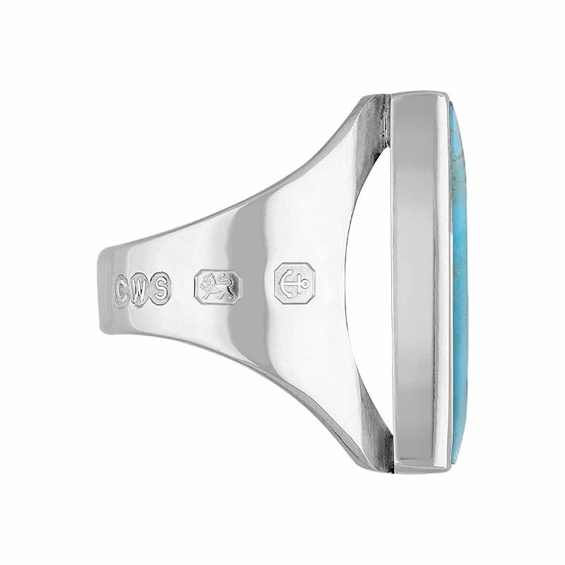 9ct White Gold Turquoise King's Coronation Hallmark Medium Oblong Ring D