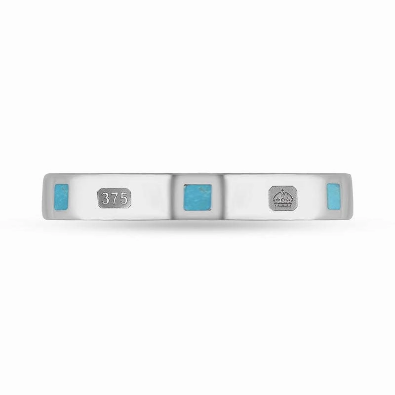9ct White Gold Turquoise King's Coronation Hallmark Princess Cut 3mm Ring D