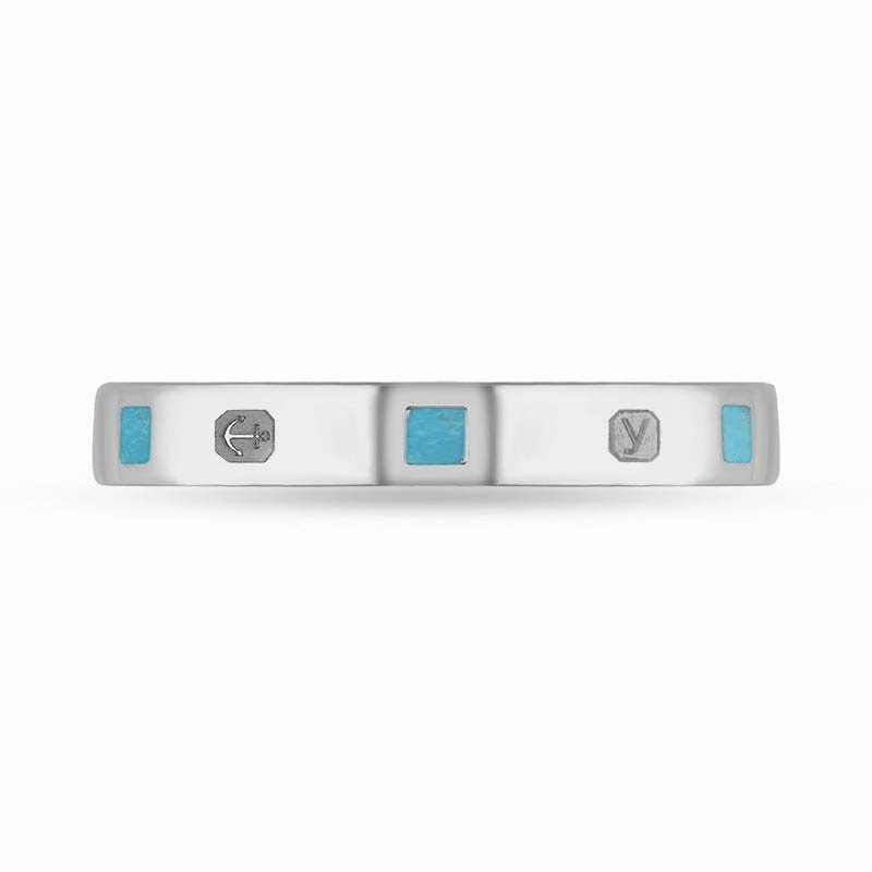 9ct White Gold Turquoise King's Coronation Hallmark Princess Cut 3mm Ring D