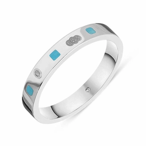 9ct White Gold Turquoise King's Coronation Hallmark Princess Cut 3mm Ring D