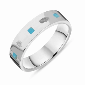 9ct White Gold Turquoise King's Coronation Hallmark Princess Cut 5mm Ring D