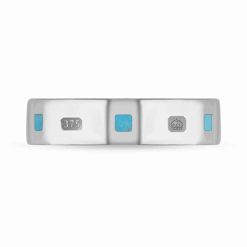 9ct White Gold Turquoise King's Coronation Hallmark Princess Cut 5mm Ring D