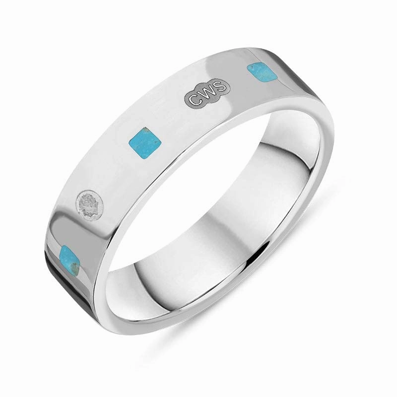 9ct White Gold Turquoise King's Coronation Hallmark Princess Cut 5mm Ring D