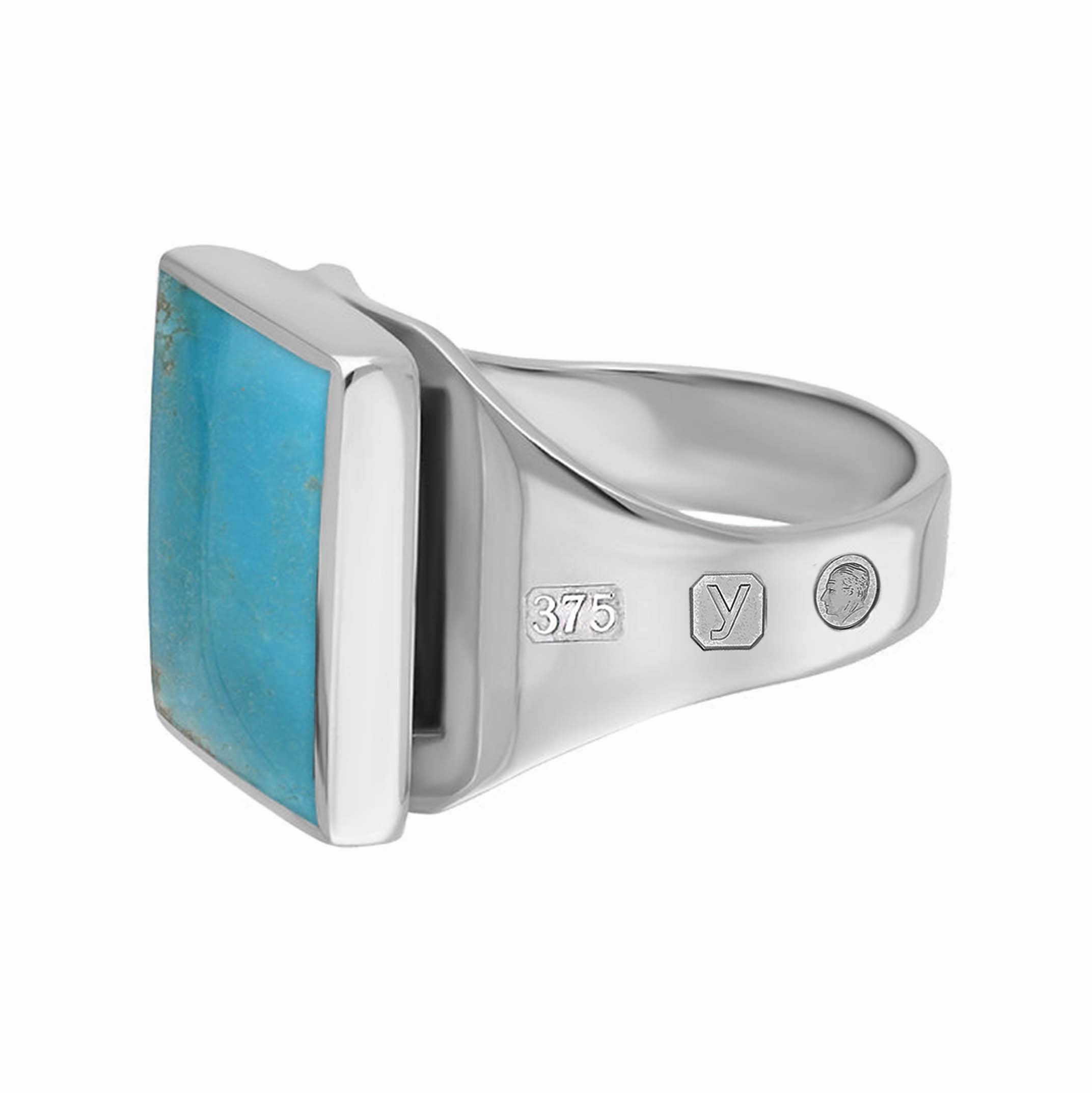 9ct White Gold Turquoise King's Coronation Hallmark Small Square Ring D