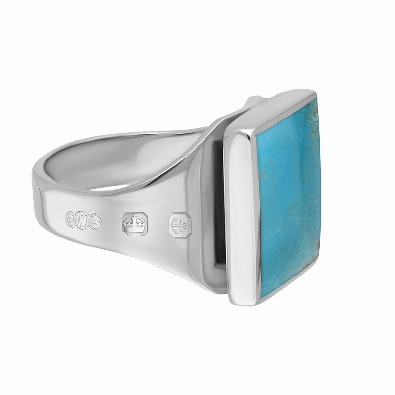 9ct White Gold Turquoise King's Coronation Hallmark Small Square Ring D