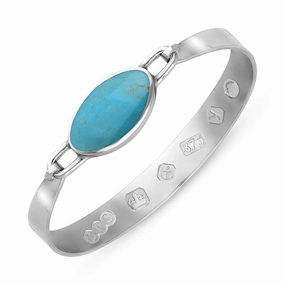 9ct White Gold Turquoise King's Coronation Hallmark Wide Oval Bangle D