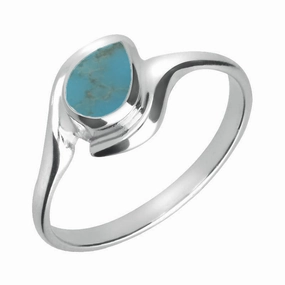 9ct White Gold Turquoise Offset Pear Ring