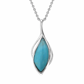 9ct White Gold Turquoise Open Marquise Shaped Necklace