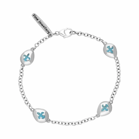 9ct White Gold Turquoise Oval Fleur De Lis Detail Four Stone Bracelet