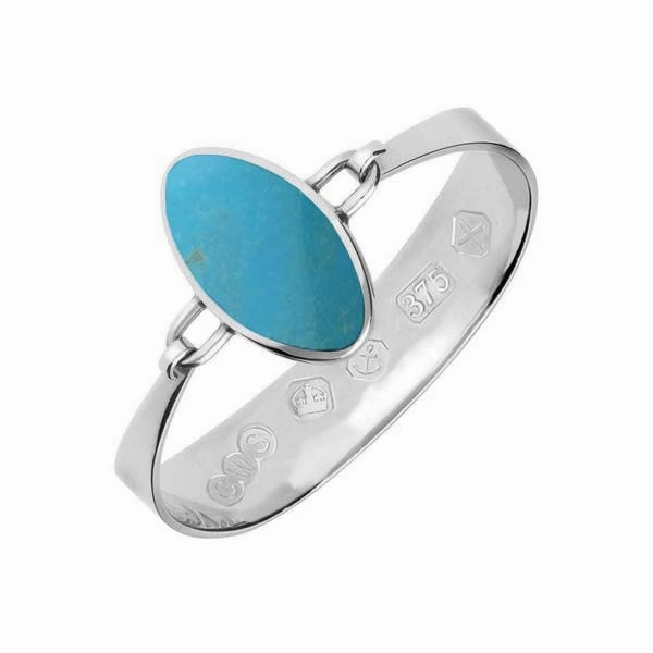 9ct White Gold Turquoise Oval Stone Heavy Bangle