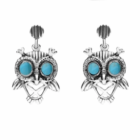 9ct White Gold Turquoise Owl Stud Earrings